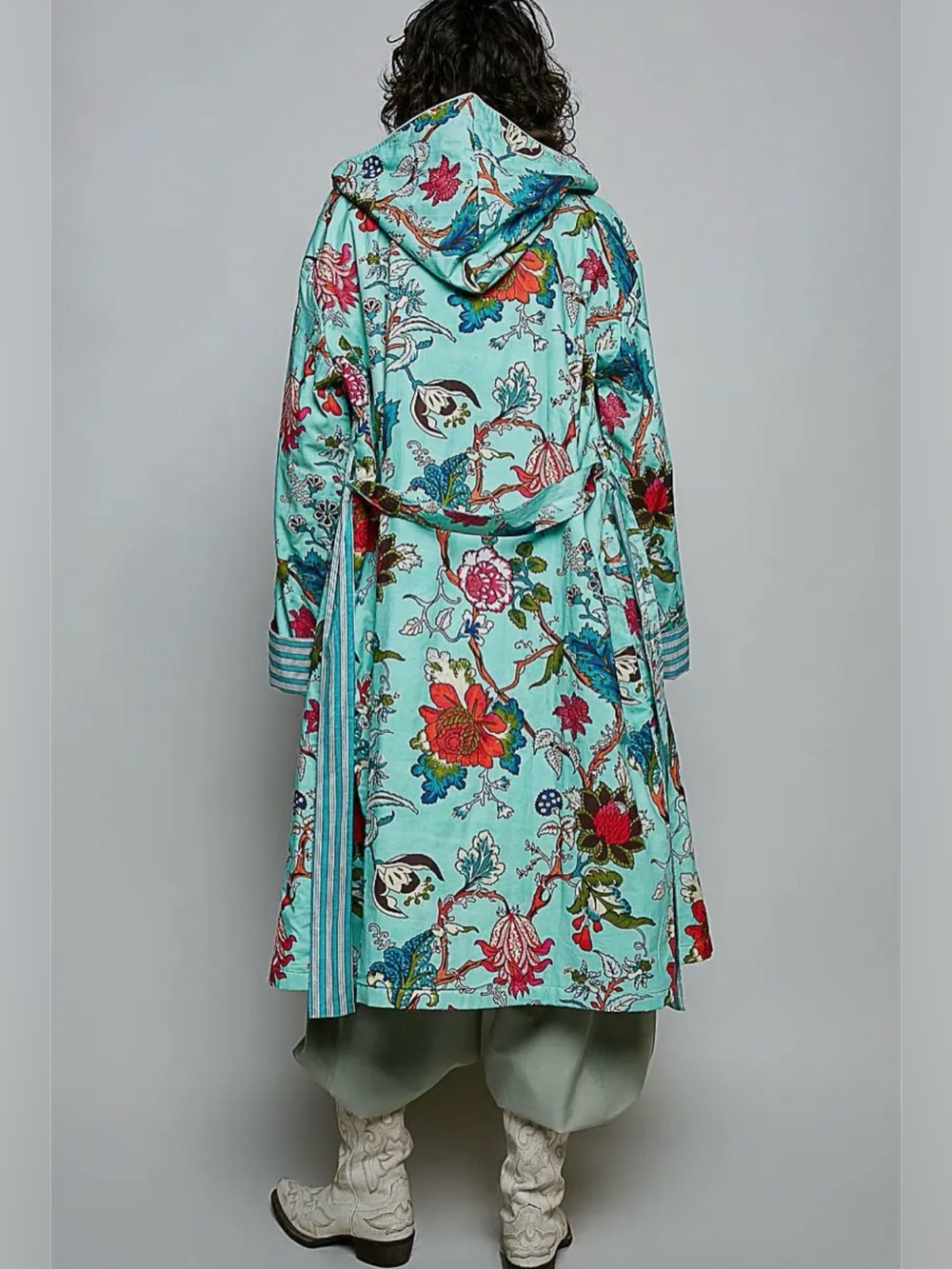 POL Cotton Floral Hooded Duster Coat - Picture 3 of 4